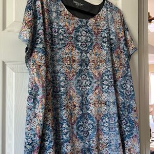 Coldwater Creek Blue Multi Floral Medallion Short Sleeve Top
